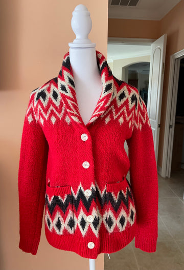 Vintage 90s Lucky Brand Red White Cardigan Sweater Sm.