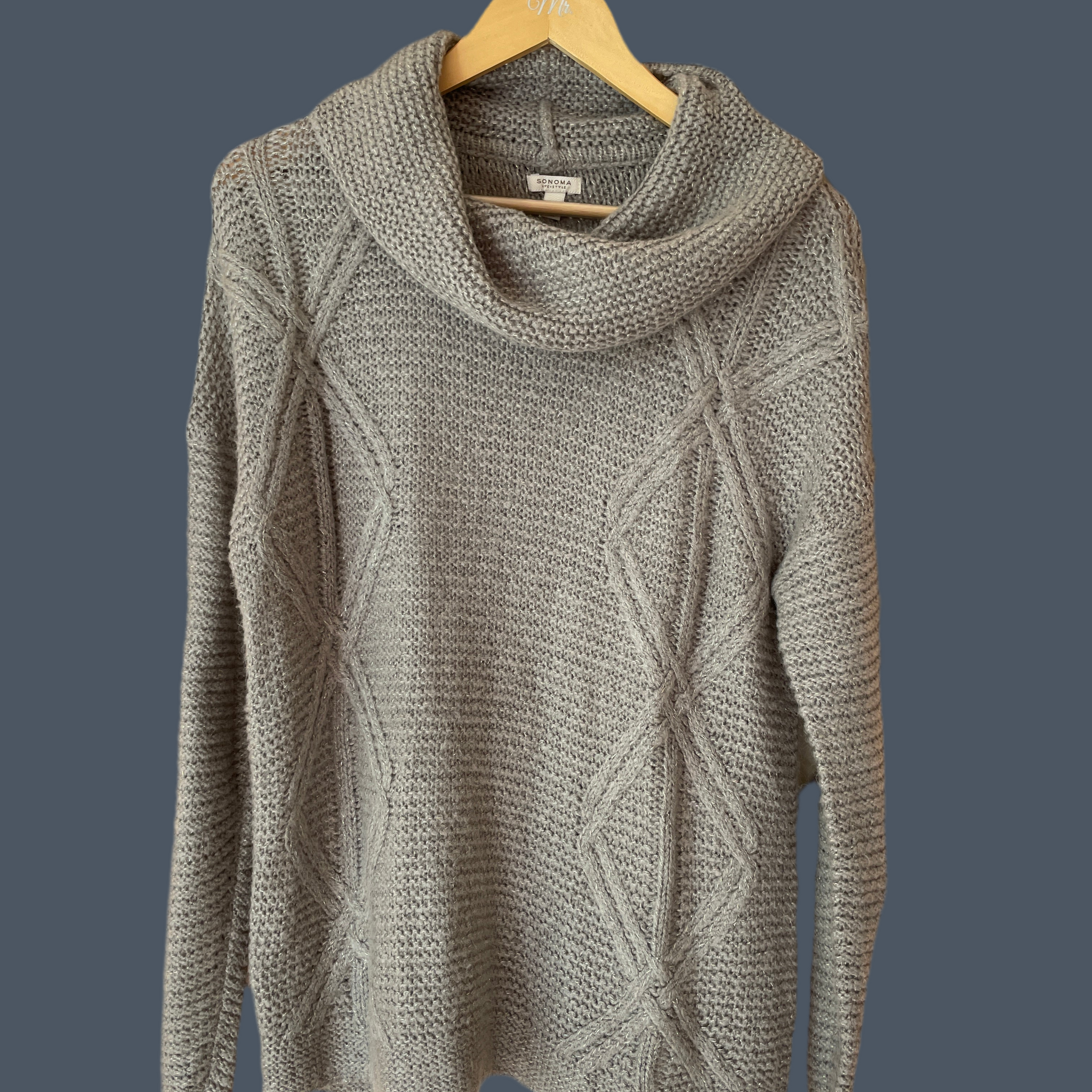 90s Vintage Gray Knit Cowl Collar Pullover Sweater M