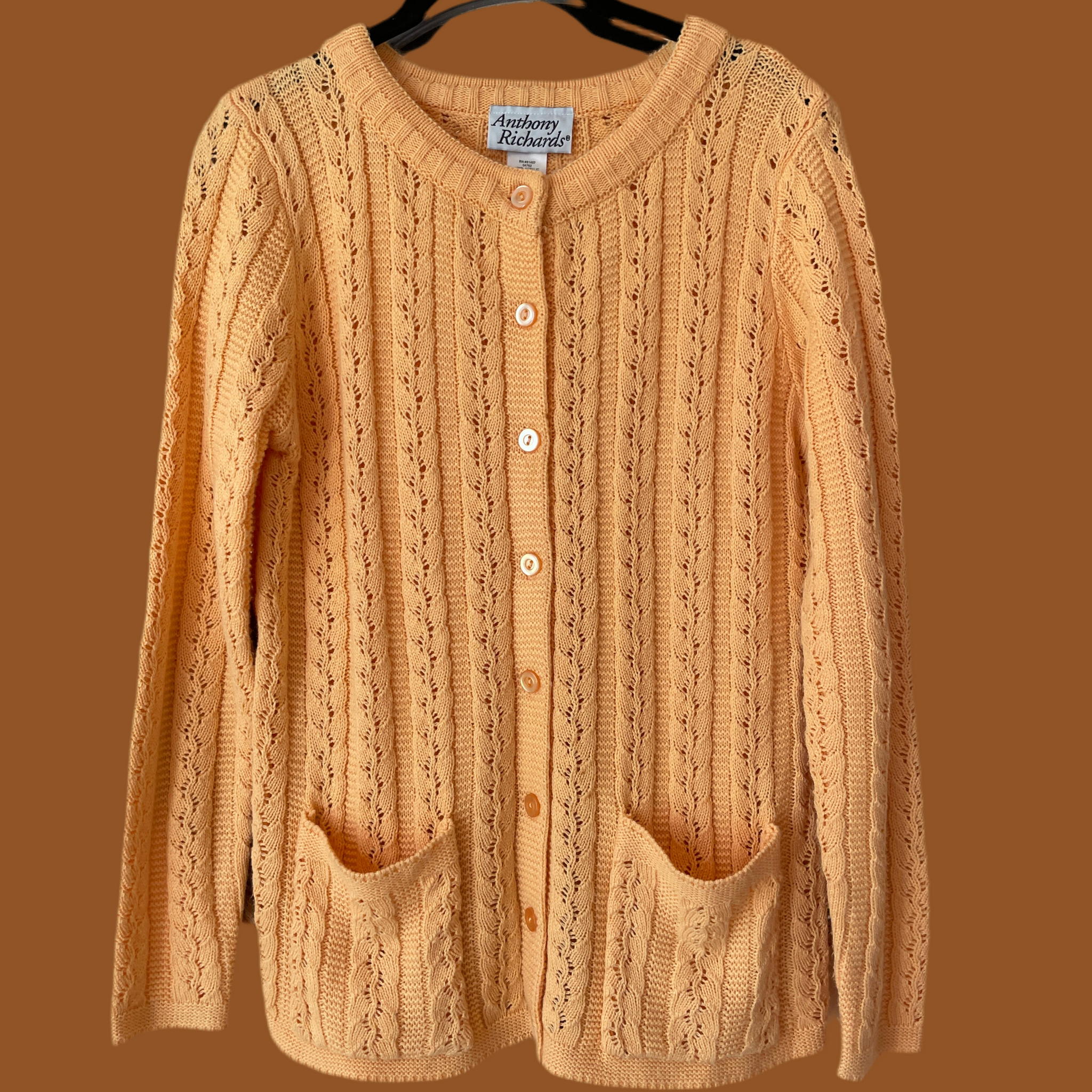 70s Vintage Knit Button Pockets Casual Cardigan Sweater M