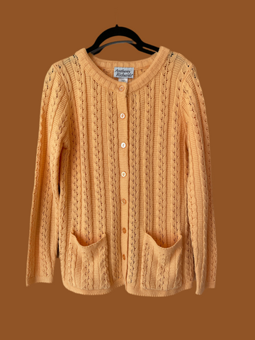 70s Vintage Knit Button Pockets Casual Cardigan Sweater M