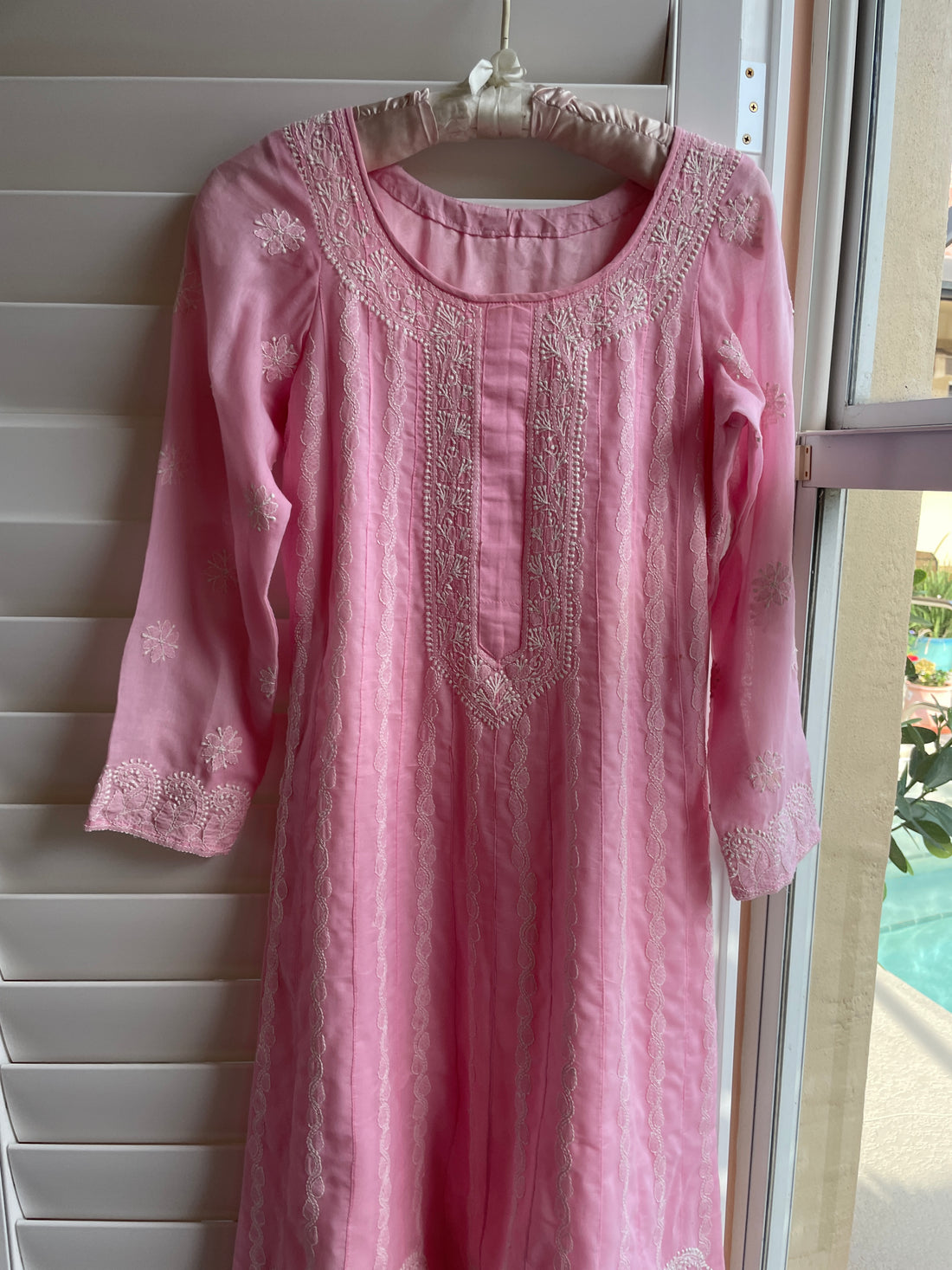 90s pink embroidery tunic dress