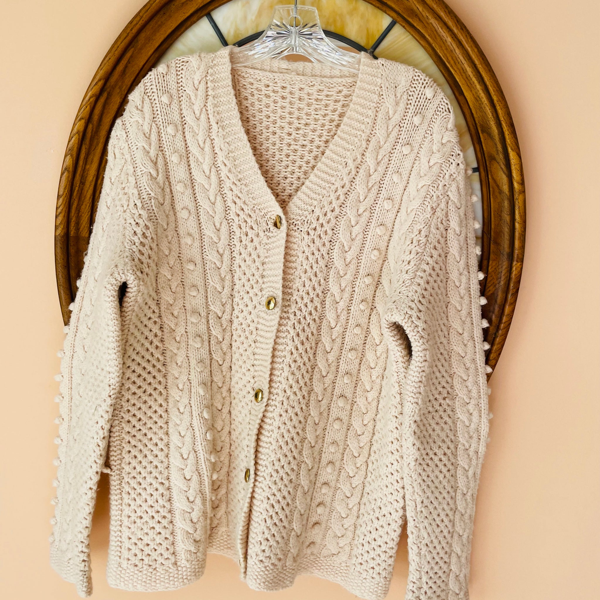 80s Vintage Handmade Gable Design Button Cardigan Knit Sweater Lg