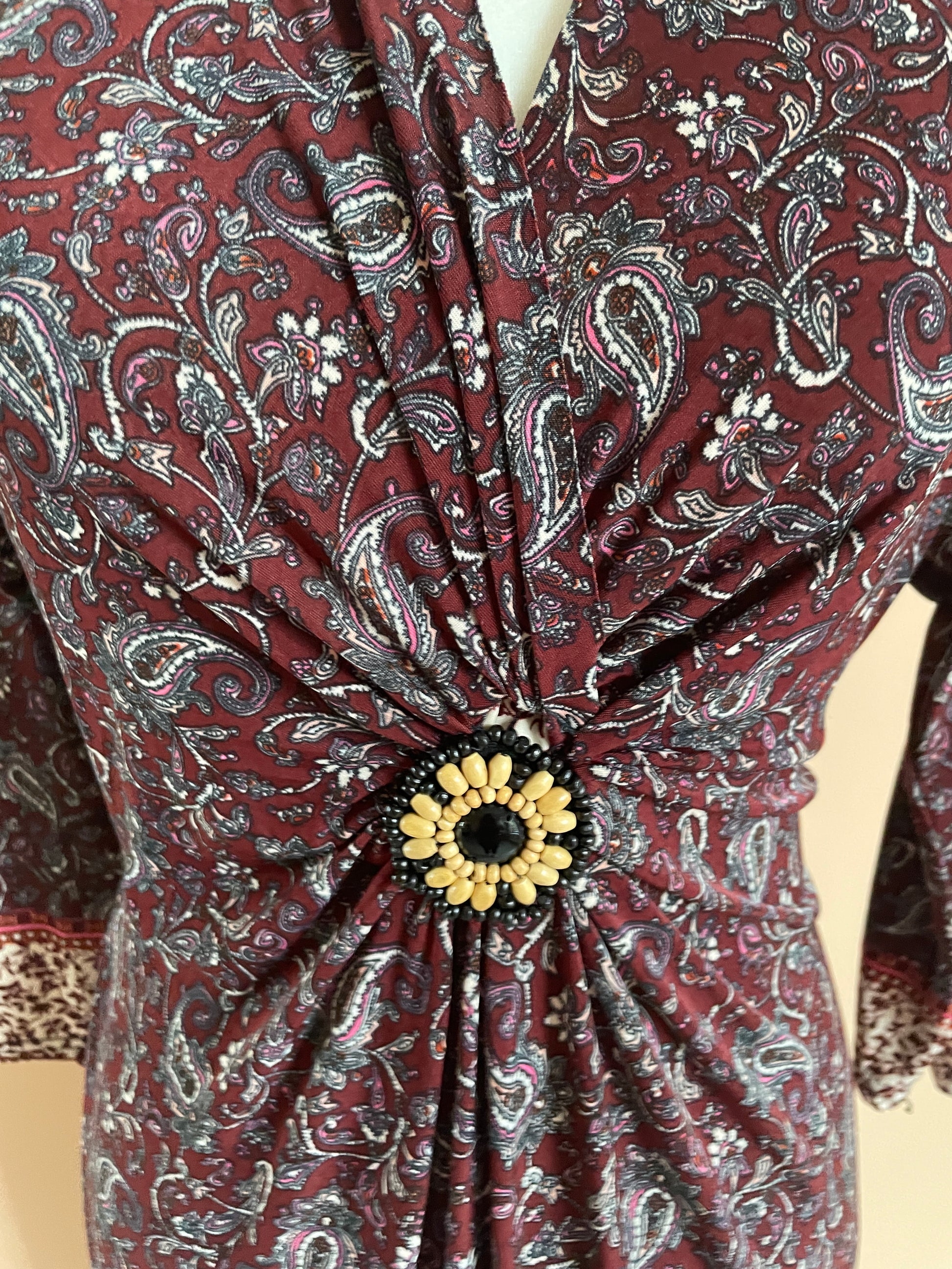  90s Burgundy I Love Paisley Vintage Maxi Dress M