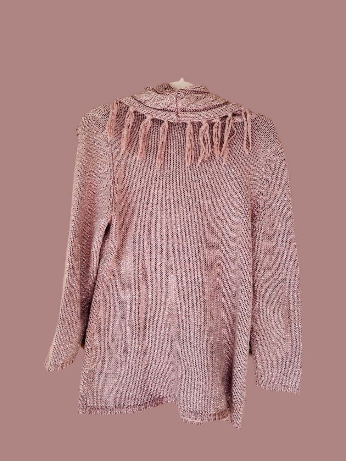 90s Pink Acrylic Fringed Cowl Collar Knit Sweater M