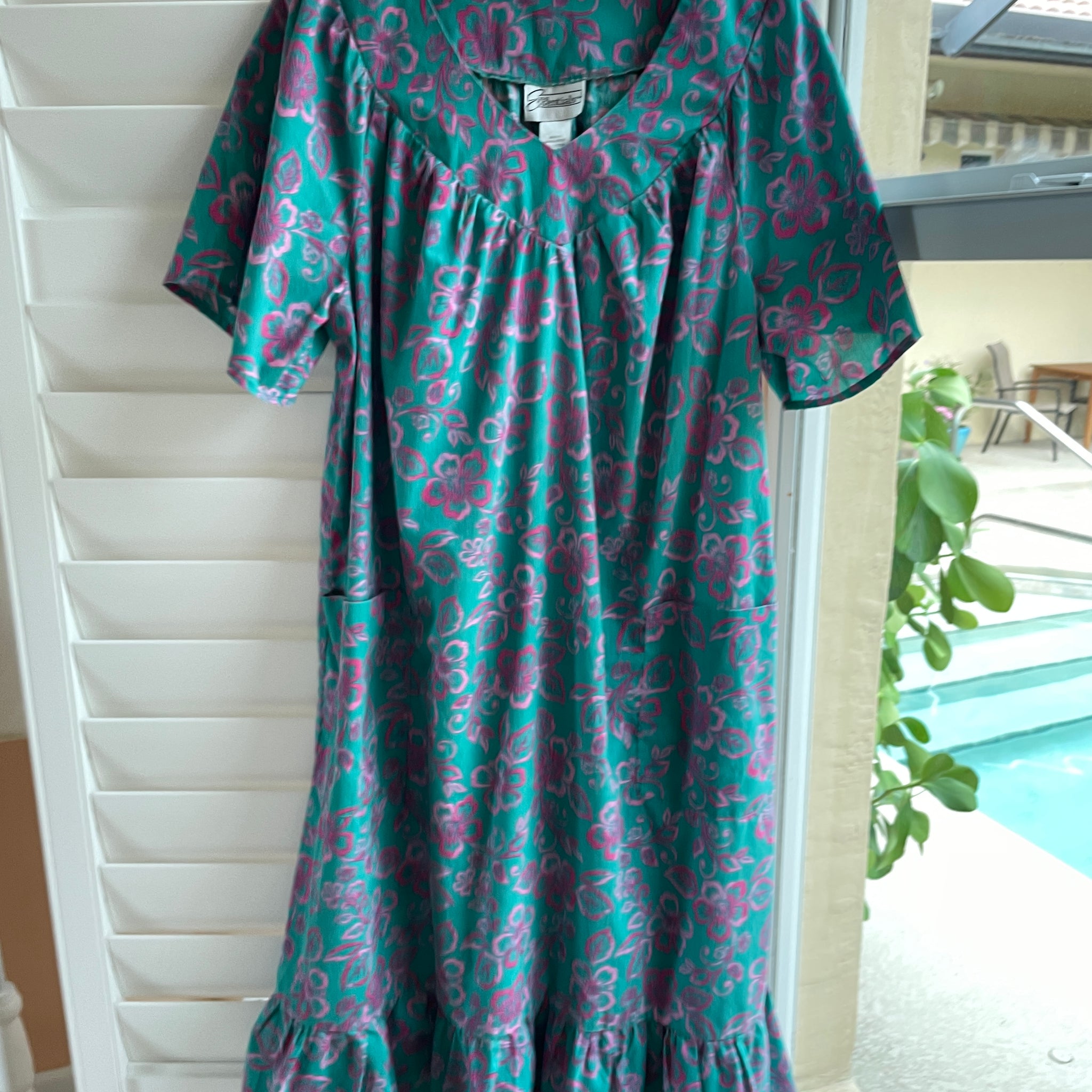 2000s Cotton Poly Pockets Ruffled Lounge House Dress M