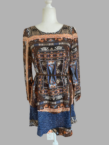 2000’s Poly Print Boho Hippie Mini Dress S