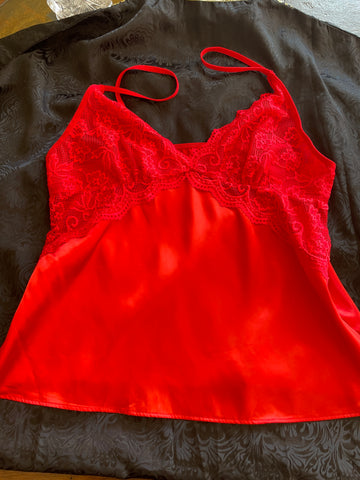 2000s Poly Acrylic Blend Lace Red Lingerie Cami Top X/L