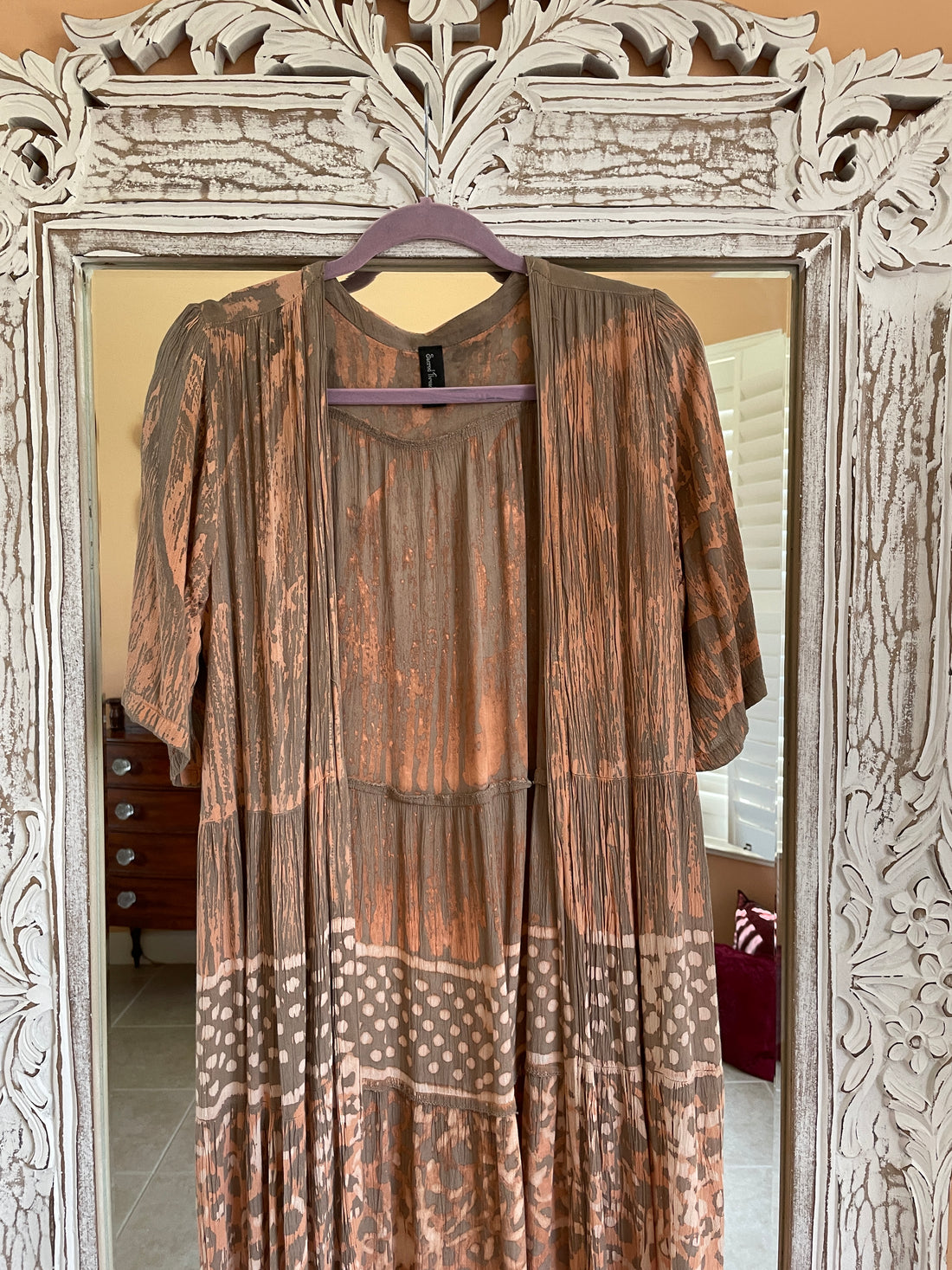 90s Vintage Rayon Painterly Design Open Front Casual Bohemian Duster Jacket M