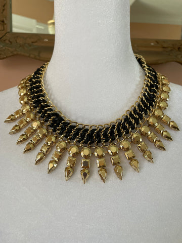 2000s Gold Tone Collar Choker Statement Necklace
