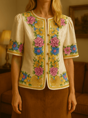 Designer Adrianna Papell 100% Silk Floral Top M