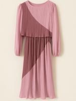 Disco Night 80s Vintage Poly 2 Tone Pink Chevron Design Pleated Dress M