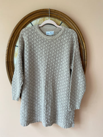 90s Beige Cotton Knit Long Sleeve Pullover Sweater