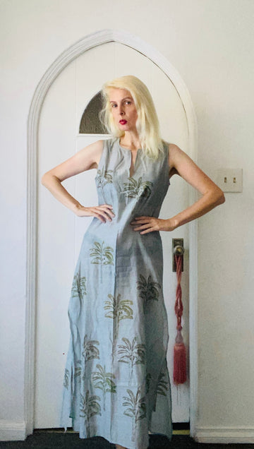 2000s Designer Muriel Brandolini Palm Tree Print Dress S/M