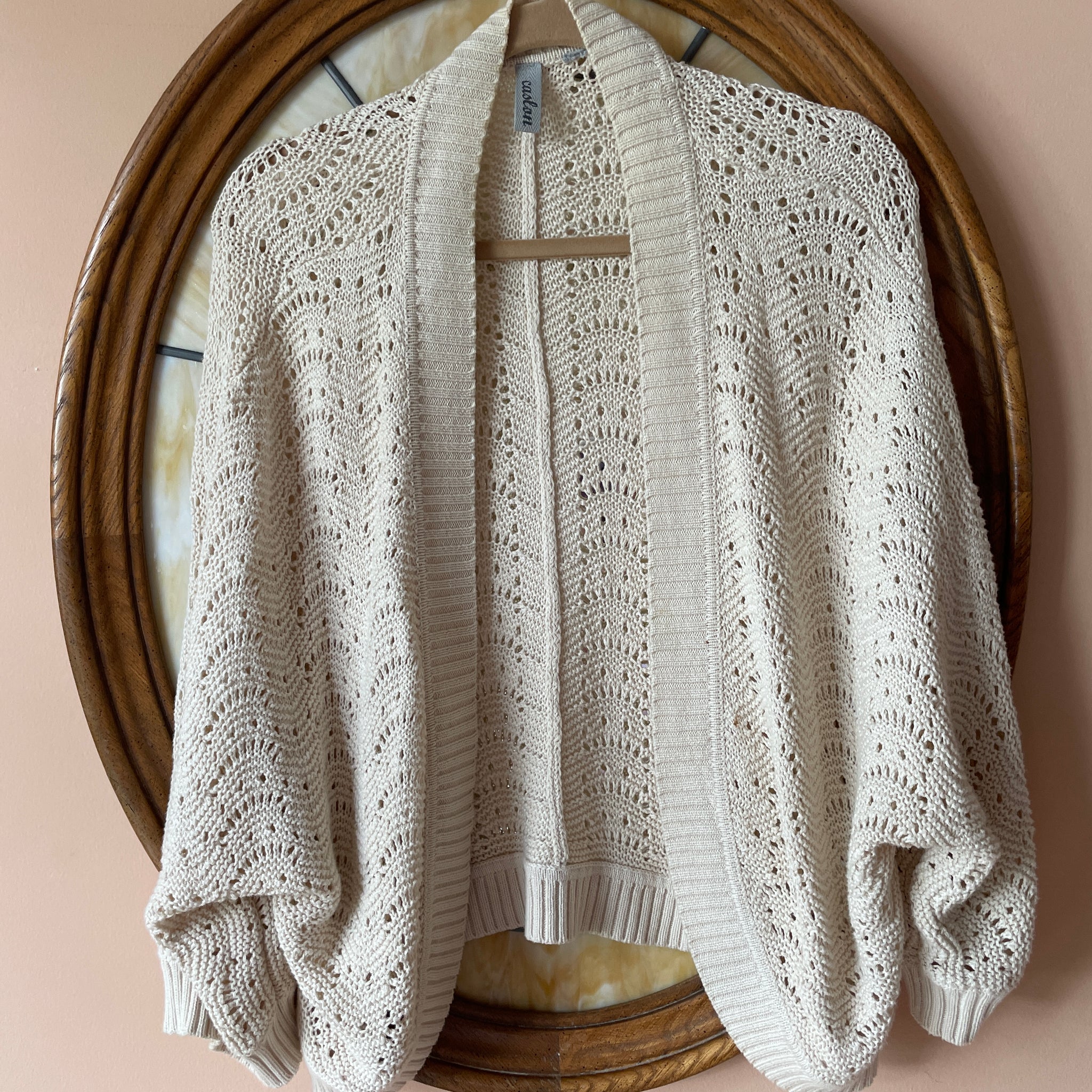 2000s Beige Cotton Crochet Cropped Shrug Sweater Top L