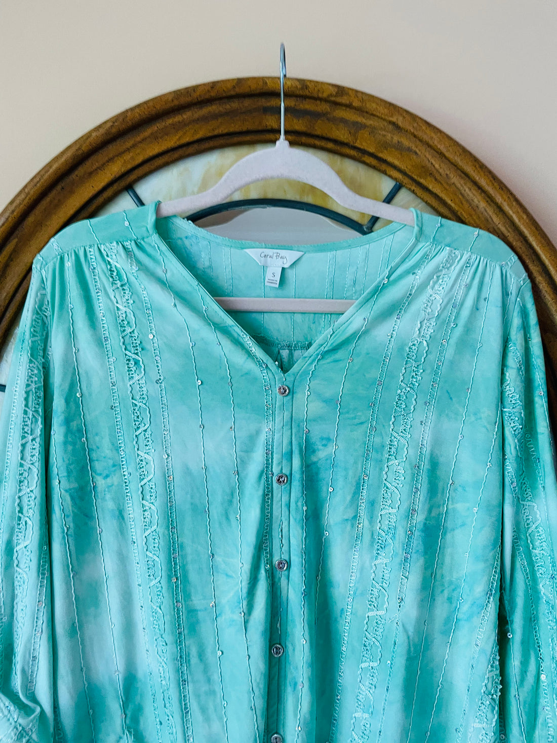 90s Tie Dye Sequined Crop Tie Embroidery Beach Top M
