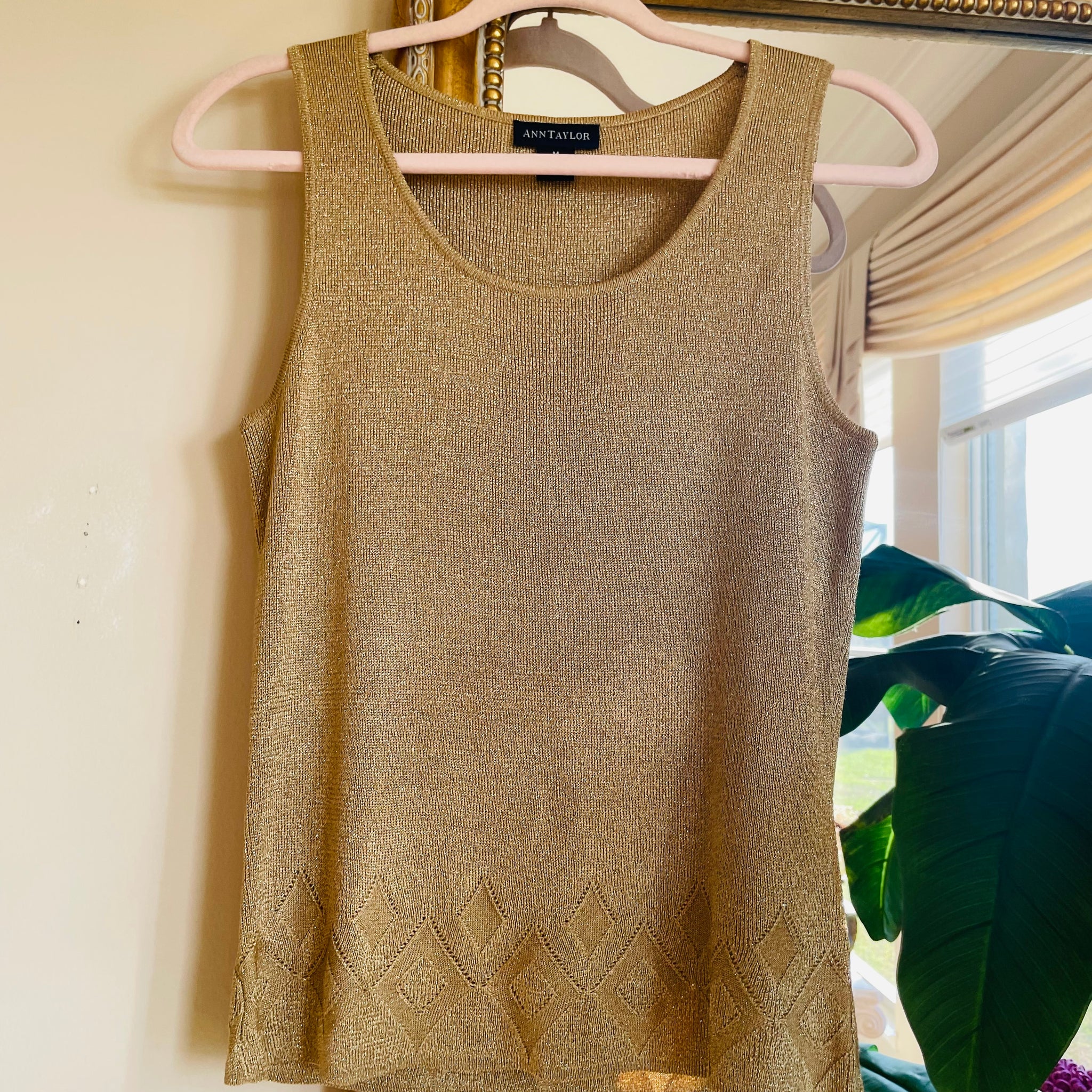 Ann Taylor Shimmering Gold Tone Sweater Top S/M