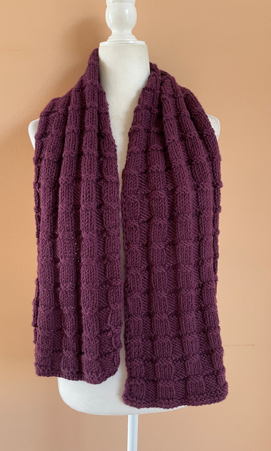 2000s Hand Knit Purple Acrylic Wool Blend Scarf