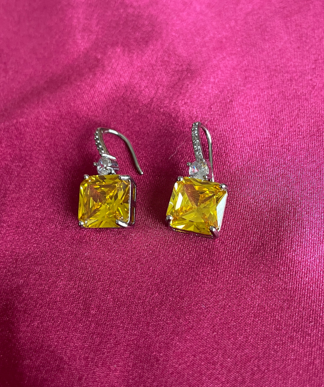 2000s Silver Plated Amber Cubic Zirconium Crystal Pierced Earrings