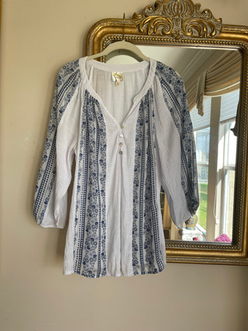 Fig & Flowers Casual Boho Cotton Poly Pullover Top Lg