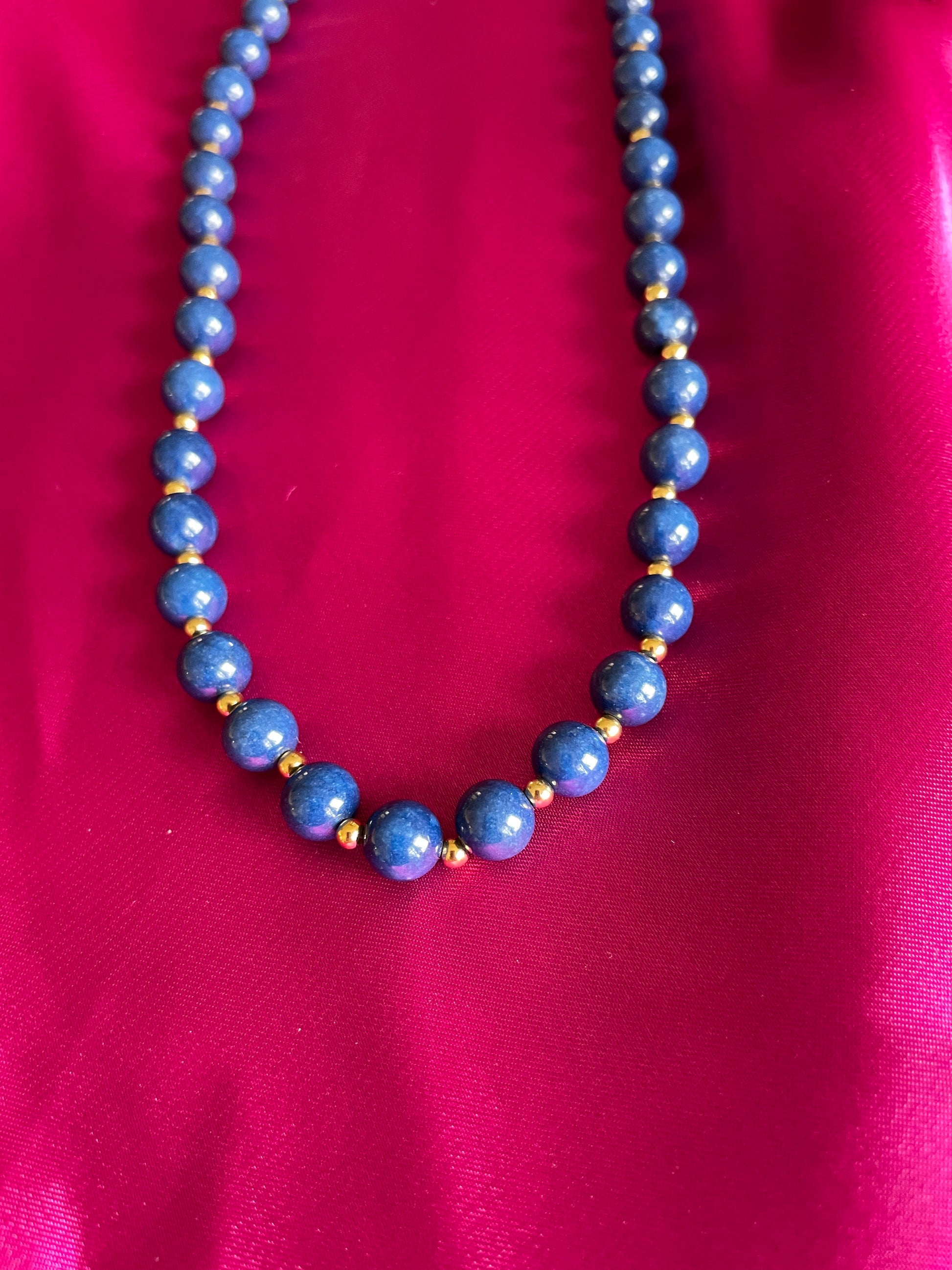  80s Two Blue Glass Beaded Handmade Necklaces