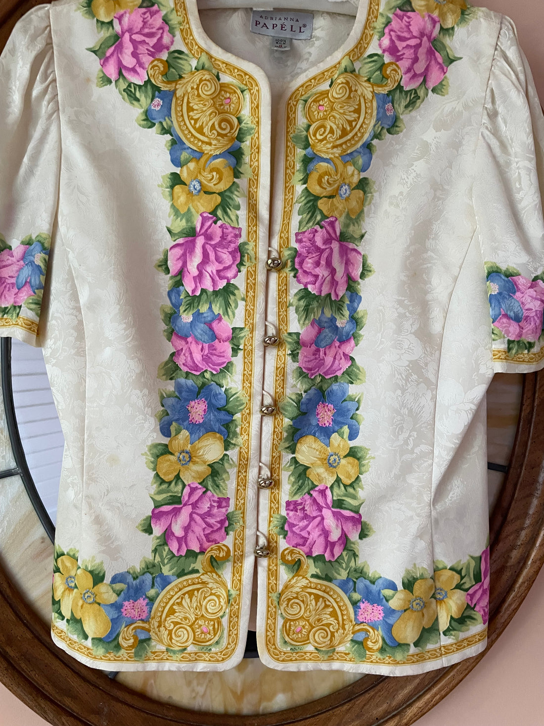 Designer Adrianna Papell 100% Silk Floral Top M