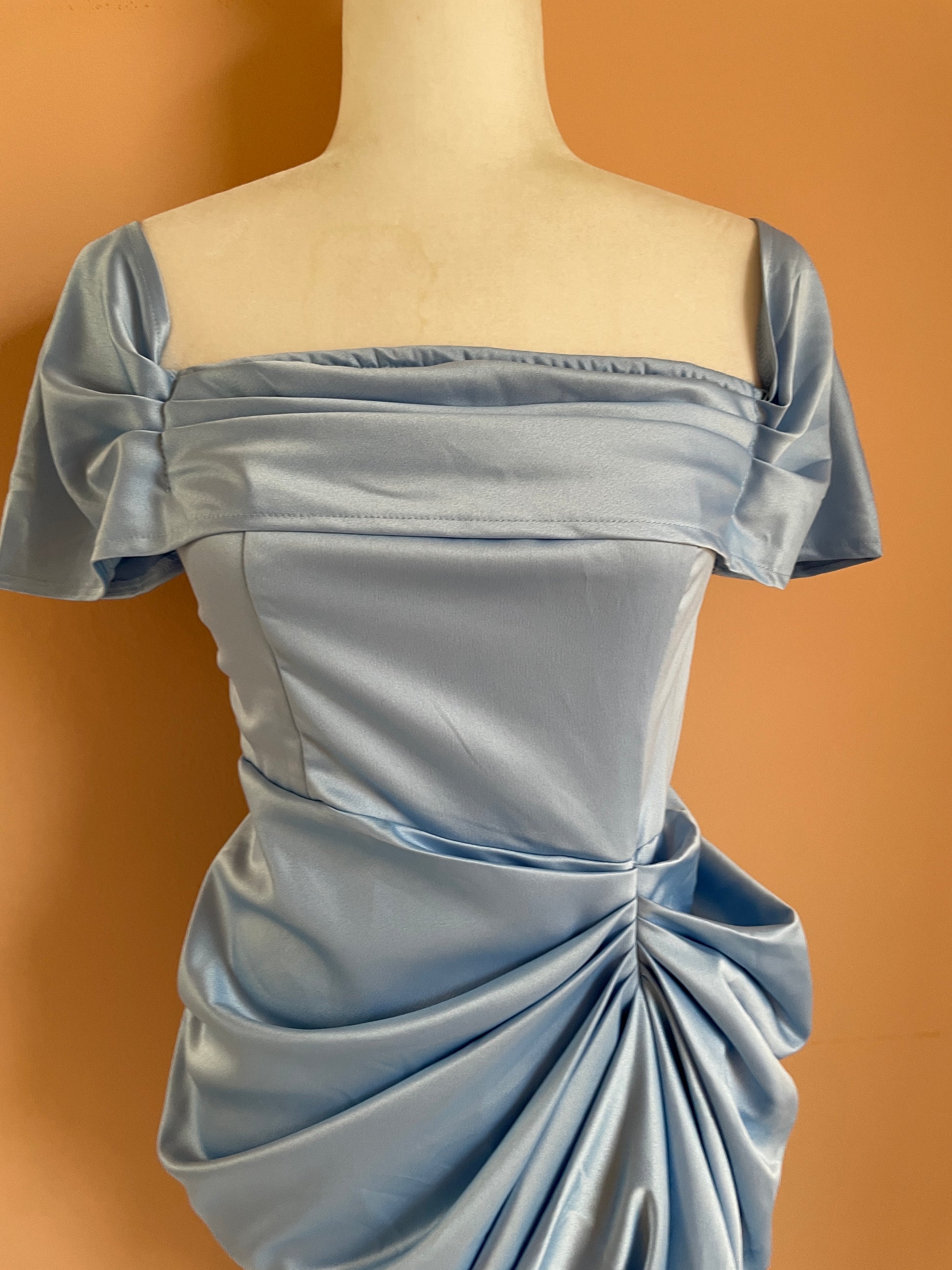  2000s Stunning Draped Blue Special Occasion Dress