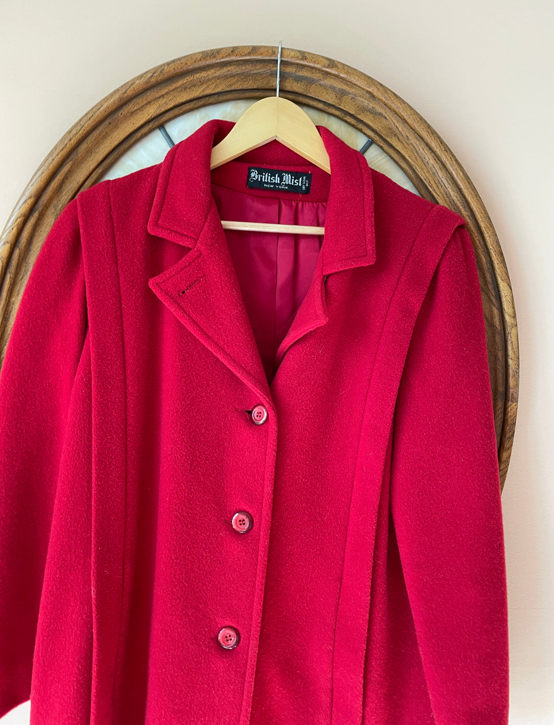 90s Vintage British Mist Red Wool Button Front Coat Jacket M