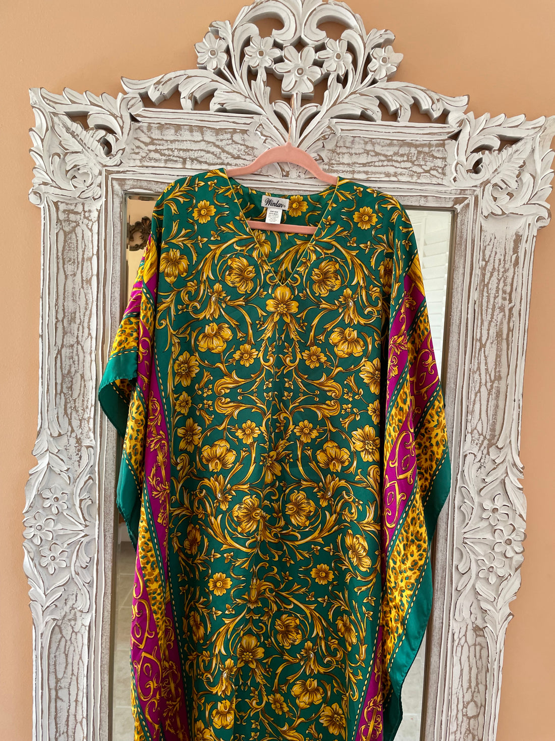 2000s Silky Poly Multicolored Floral Lounge Beach Wear Comfy Caftan Plus Size