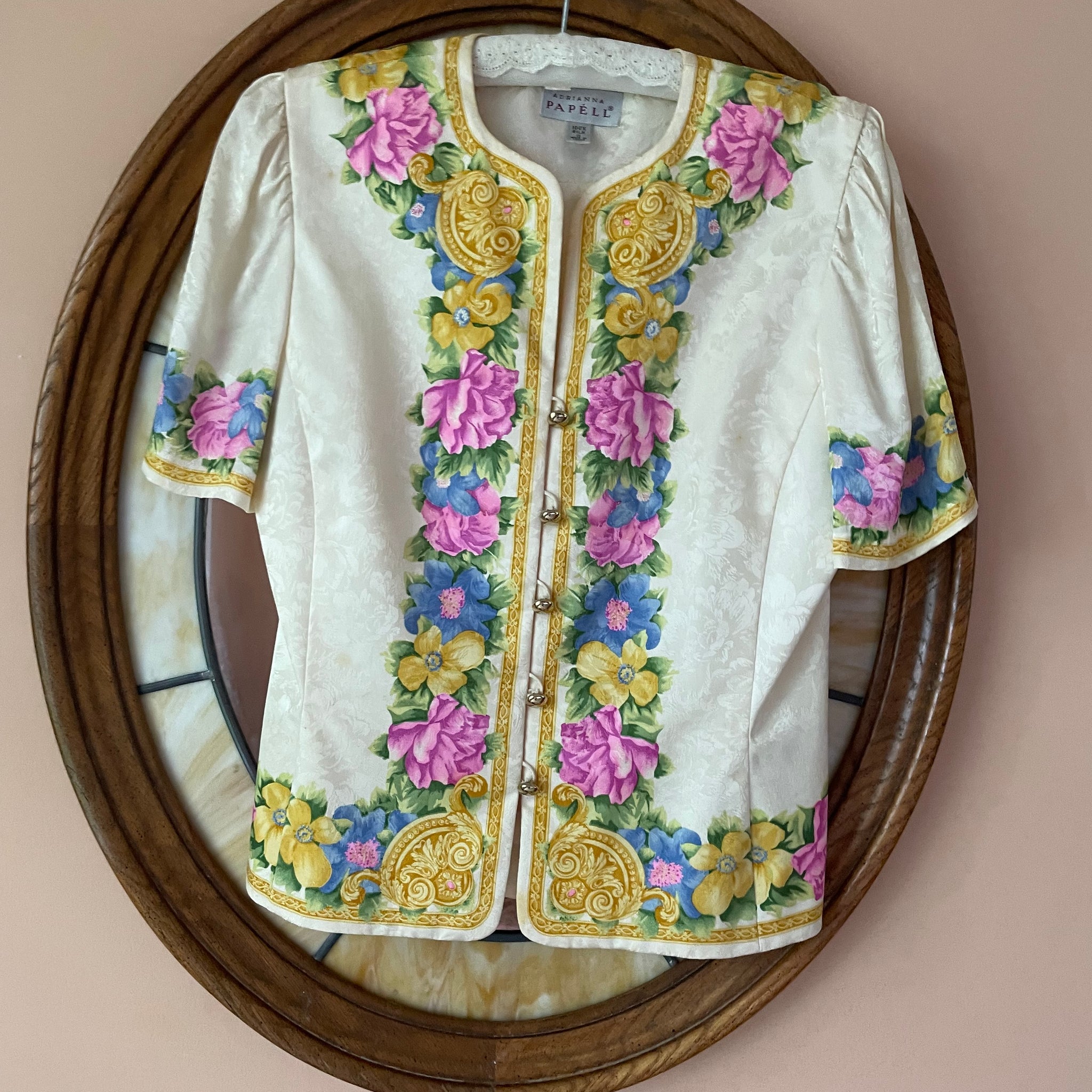 Designer Adrianna Papell 100% Silk Floral Top M