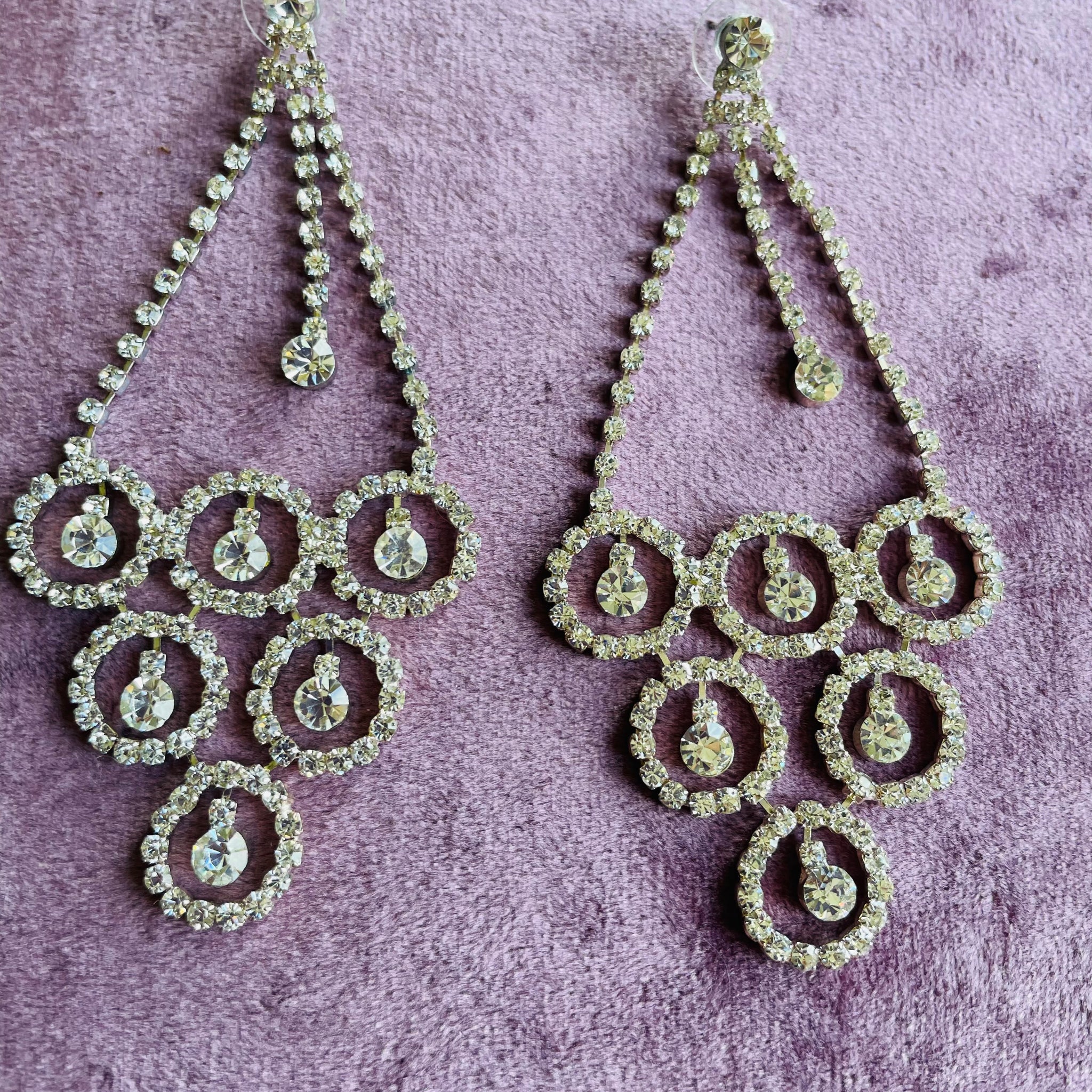 2000s Clear Rhinestone Glam Chandelier Pierced Earrings 5”