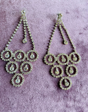 2000s Clear Rhinestone Glam Chandelier Pierced Earrings 5”