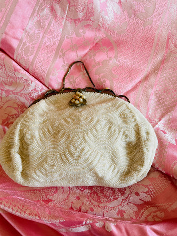 1940s Handmade in France Faux Pearl Beaded Small Purse