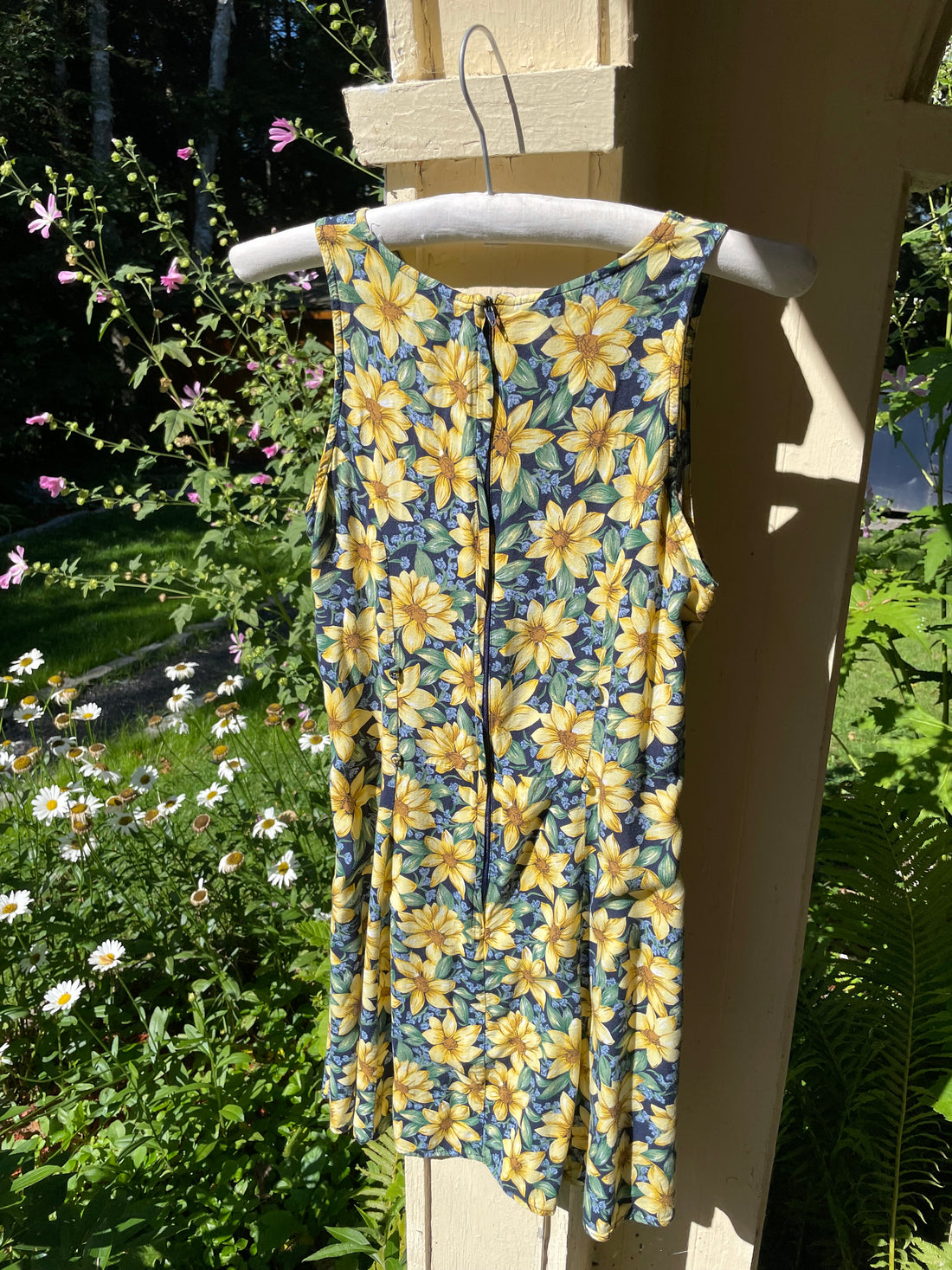 90s Vintage Sunflower Sleeveless Sunshine Dress S