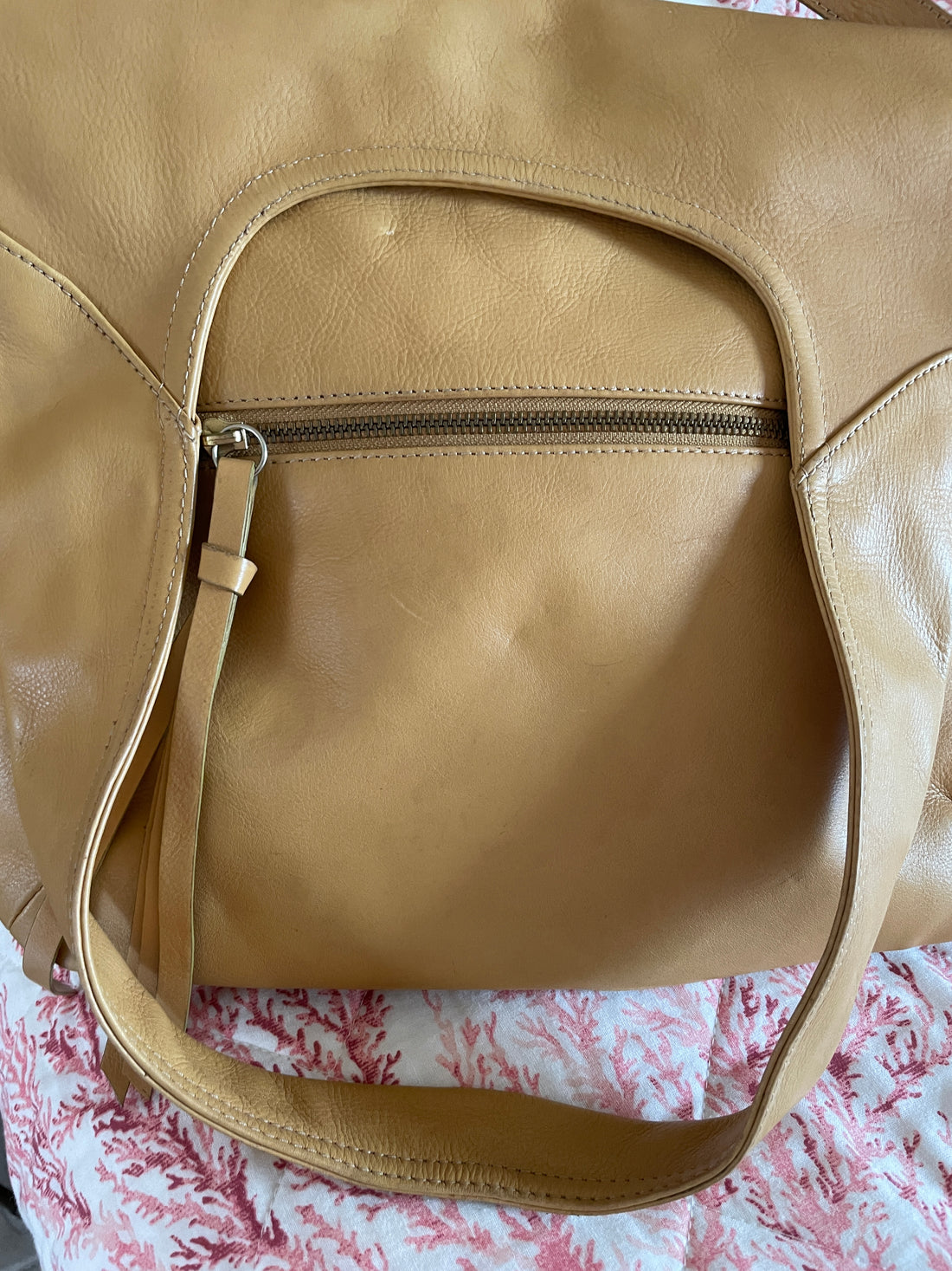 2000s Tan Leather Zip Closures Tassel Adjustable Strap Fold Over Crossbody Satchel Bag