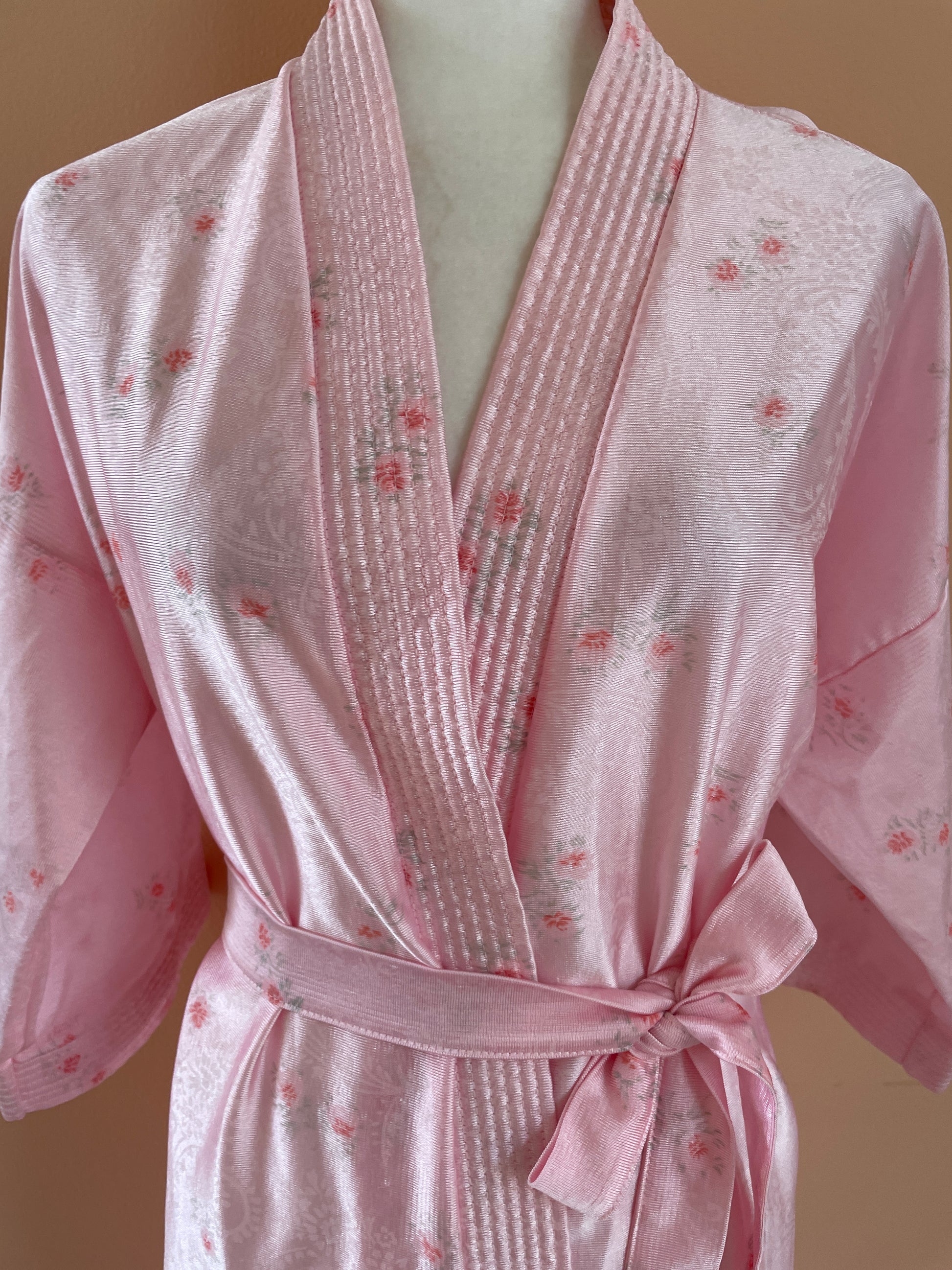  80s Romantic Court Pink Floral Lounge Lingerie Wrap Robe X/L