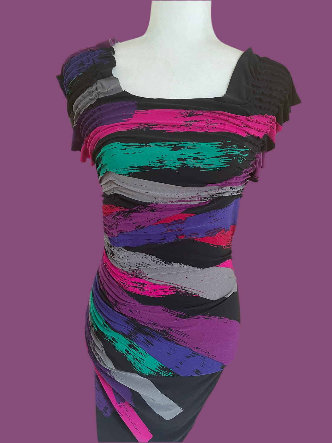 2000’s Bodycon Poly Black Multicolor Cool Print Dress S