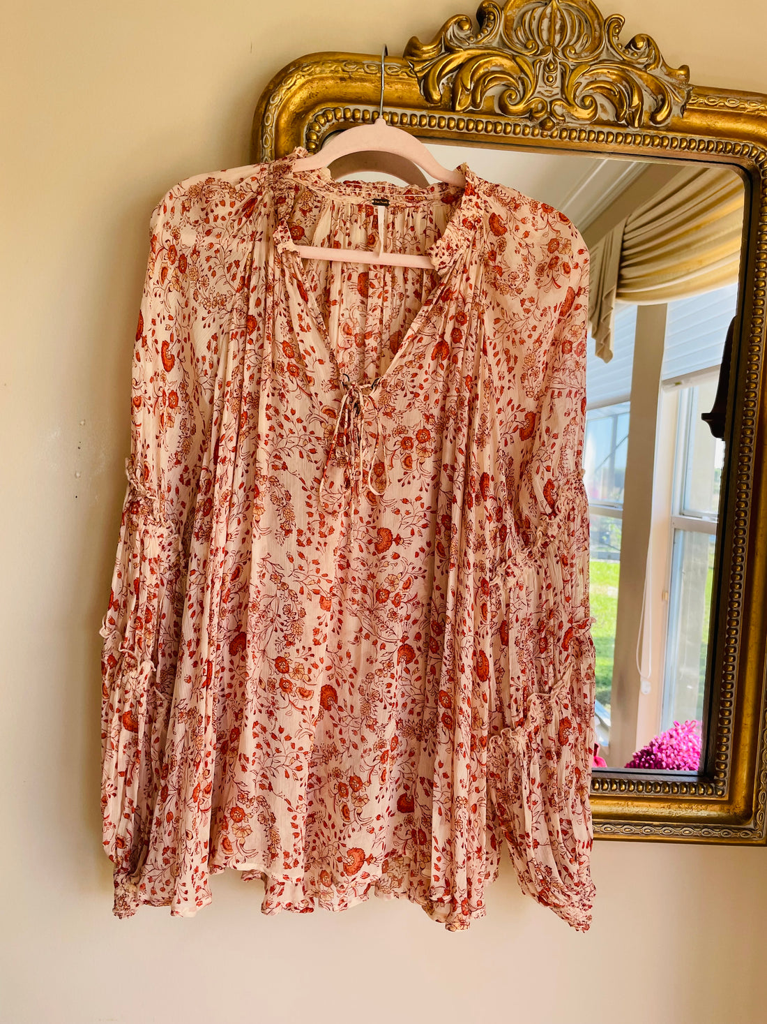 2000s Free People Sheer Floral Boho Fairy Top X/L