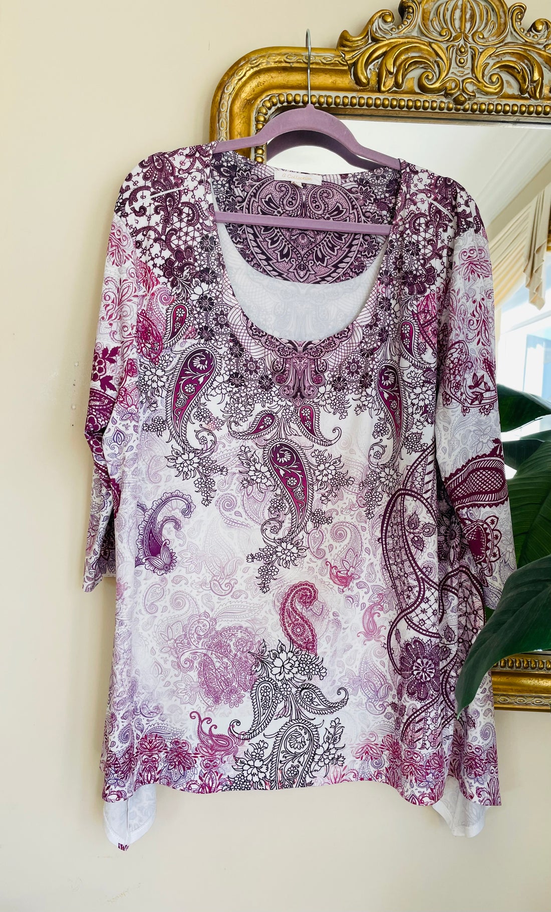2000s Silky Poly Purple Paisley Floral Top 3X