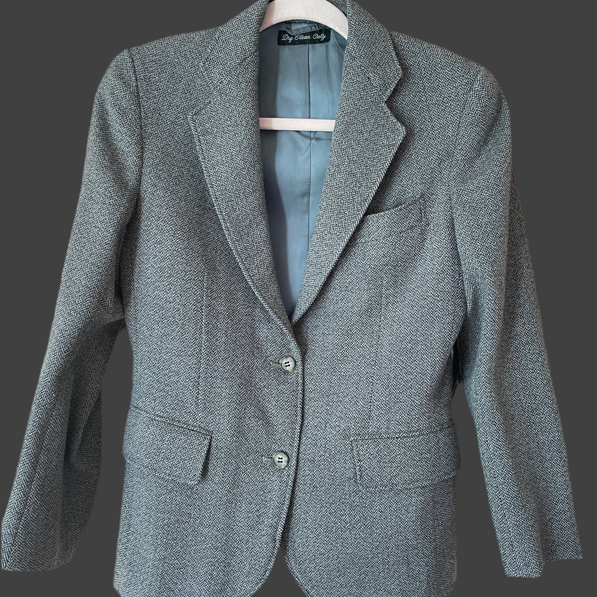 80s Vintage Gray Wool Blend Button Tailored Jacket S