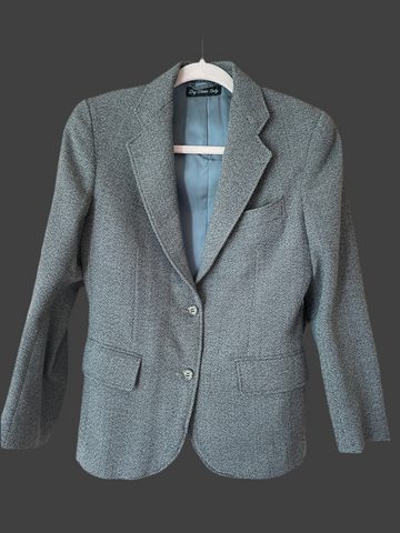80s Vintage Gray Wool Blend Button Tailored Jacket S
