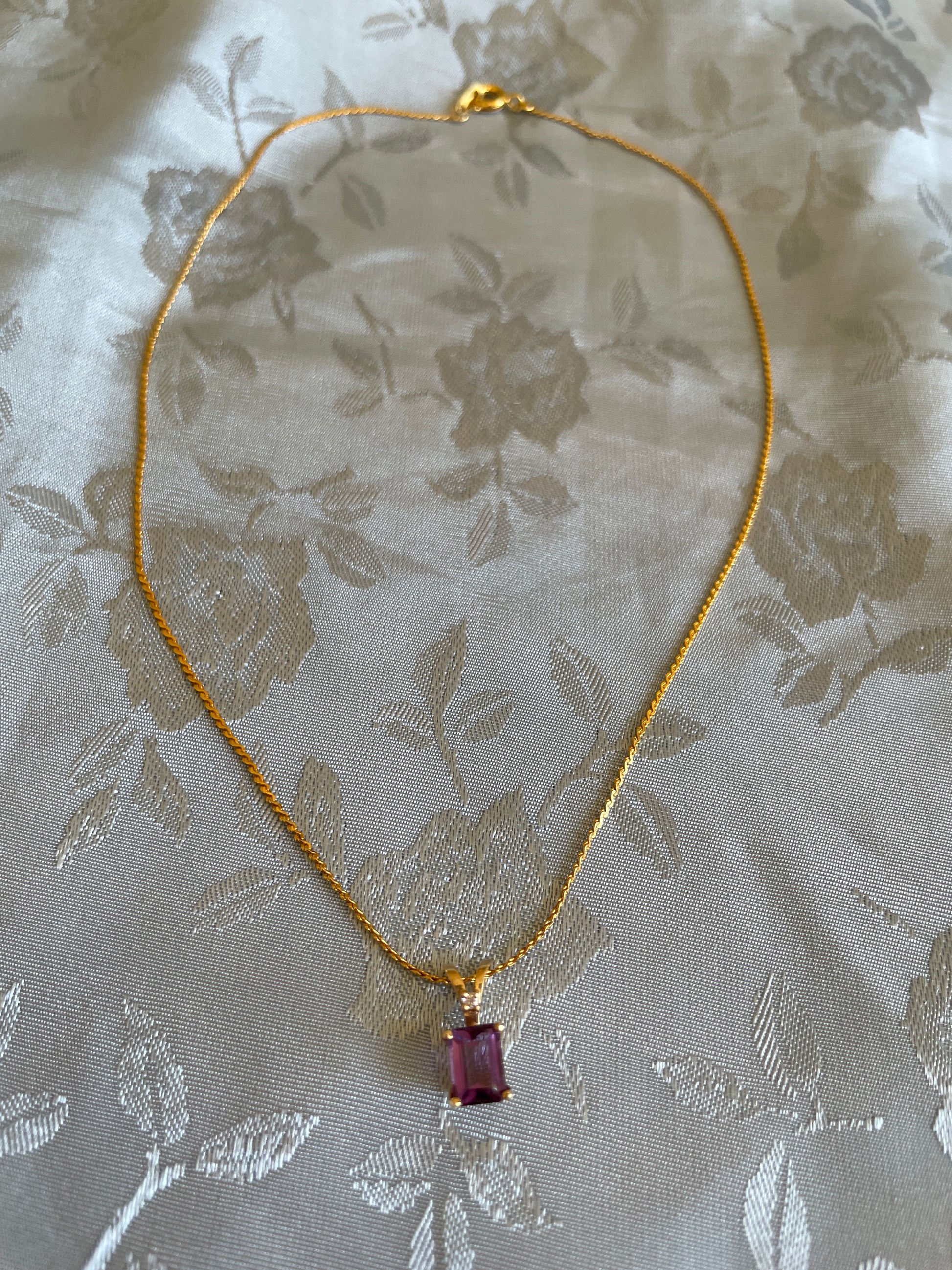  2000s Gold Chain Purple Glass Pendant Necklace