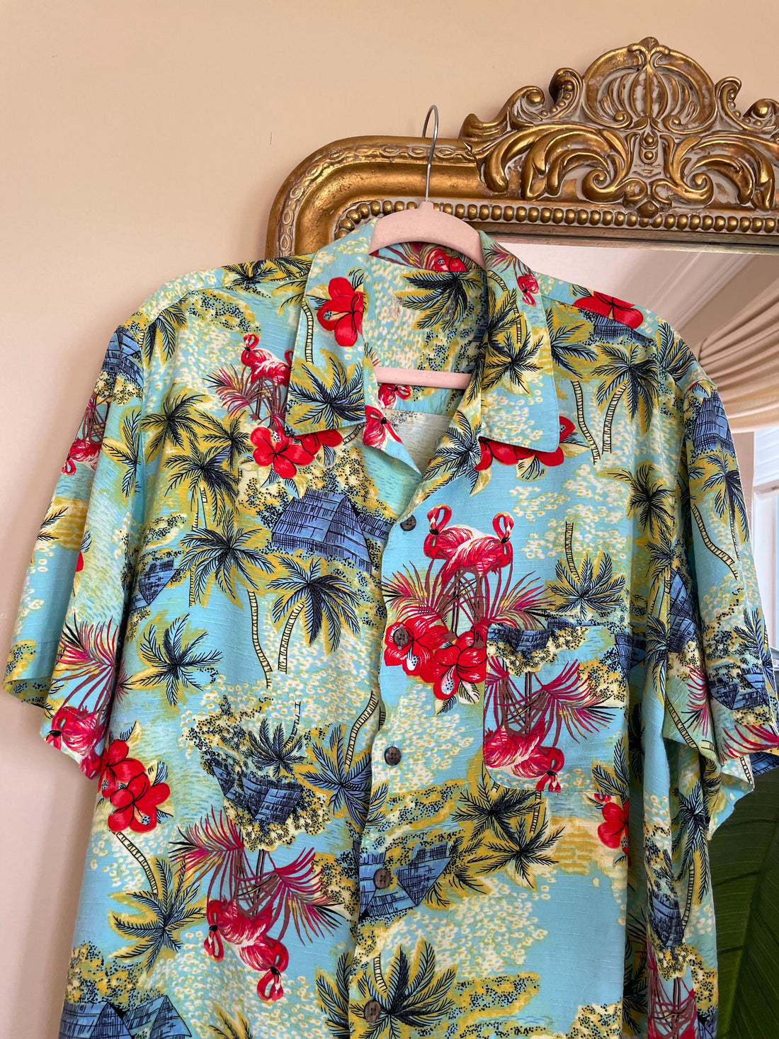 Vintage Flamingo Print Miami Men’s Shirt Lg/XL