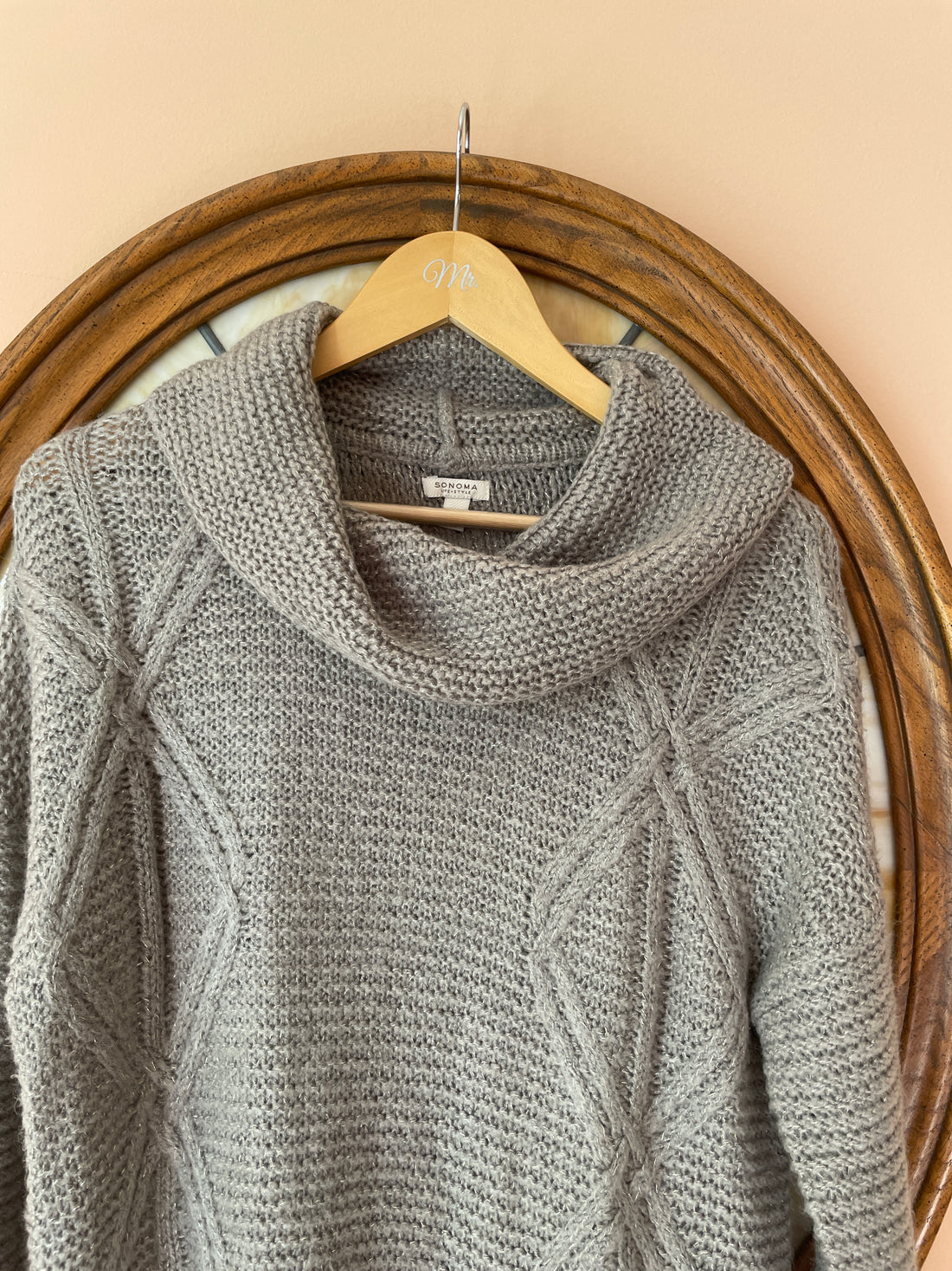 90s Vintage Gray Acrylic Knit Cowl Collar Pullover Sweater M