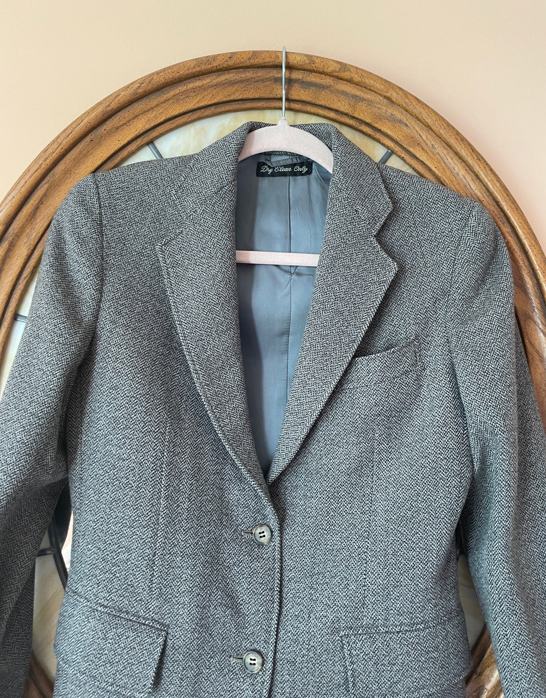 80s Vintage Grey Wool Blend Button Front Lined Tailored Jacket S