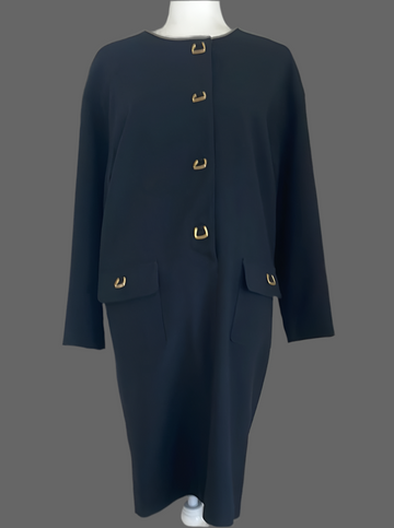 80s Vintage Liz Claiborne Black 100% Wool Stylish Dress S