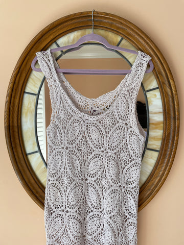 90s Handmade Crochet Natural Color Tunic Dress S