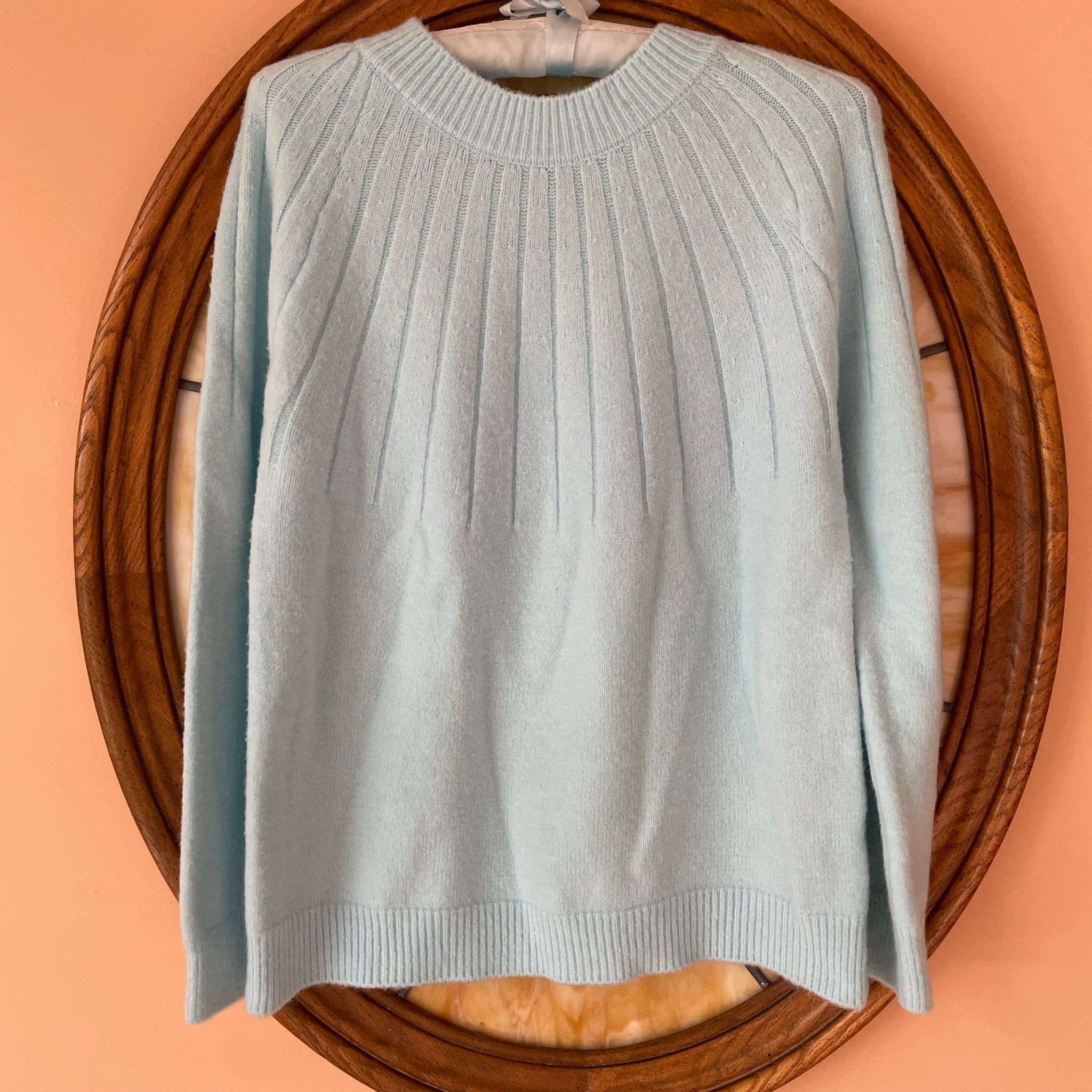 90s Vintage Baby Blue Cotton Poly Blend Pullover Sweater M