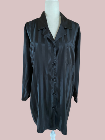 90s Vintage Black Stripe Loungewear Robe Pajama Top M