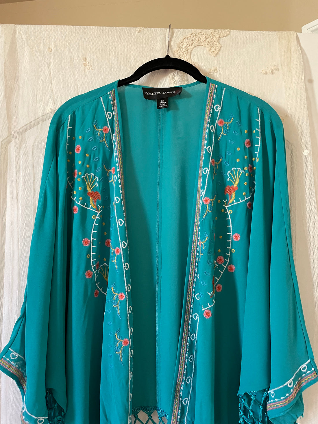 2000s Fringed Embroidered Free Size Boho Cape Top. 2X