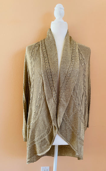 2000s Poly Rayon Shimmering Gold Open Front Cardigan Sweater 1X